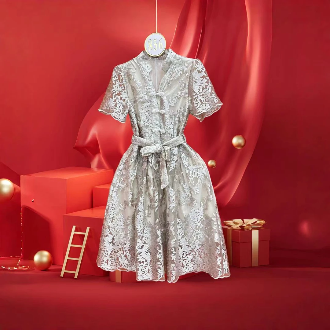 【大涛家爆款清啦】夏季新款精致蕾丝米香槟色高级感连衣裙B2108