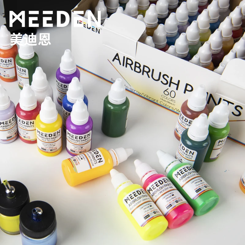 MEEDEN美迪恩60色12/24色DIY绘画彩绘喷笔专用丙烯颜料免稀释喷枪