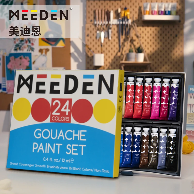 MEEDEN美迪恩24色水粉颜料美术生专用涂色画画管状画画可水洗初学