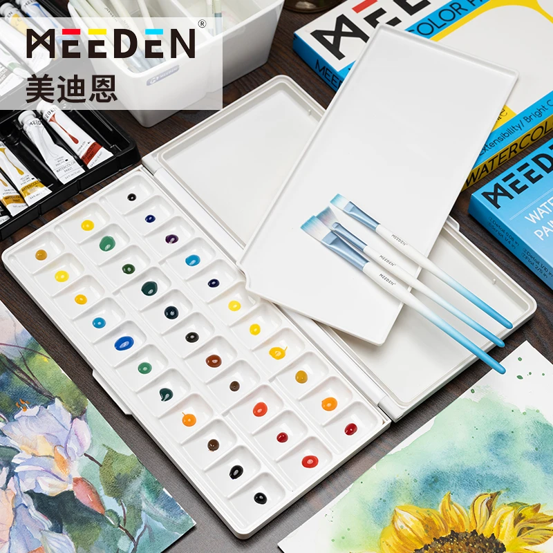 MEEDEN水彩调色盒保湿18格24色33格深斜孔保湿带盖防渗漏分装盒