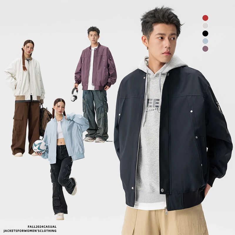 2024秋季新款情侣铆钉棒球服美式高街潮流宽松户外百搭飞行服夹克