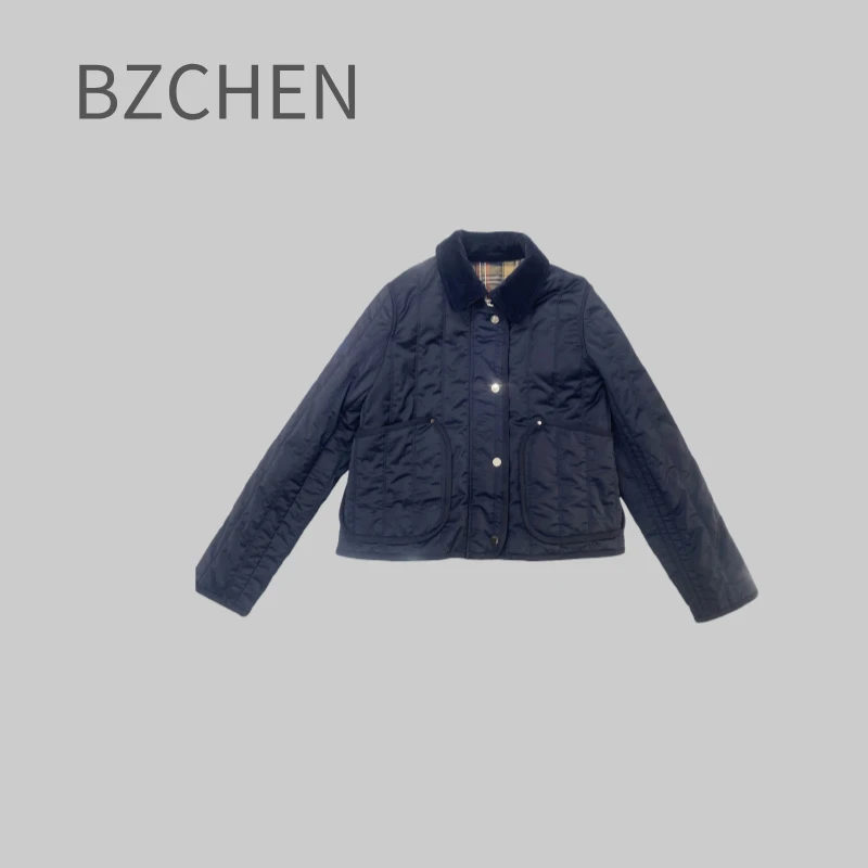 陈洁推荐 复古风暖绒拼接灯芯绒领短款棉服冬季外套