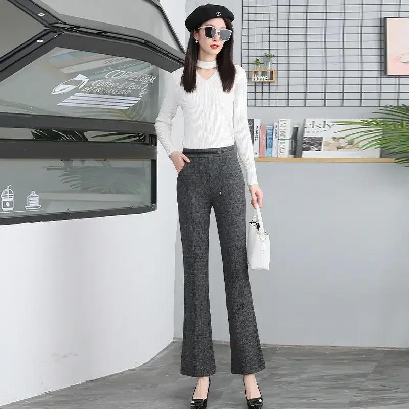 Y61春秋新款高腰垂感宽松显瘦时尚微喇休闲长裤女微喇叭秋冬直筒