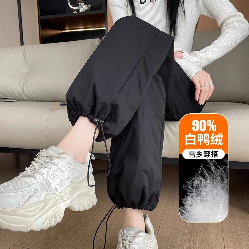白鸭绒加长工装羽绒裤女冬季外穿2025寒防风保暖加厚东北棉裤子