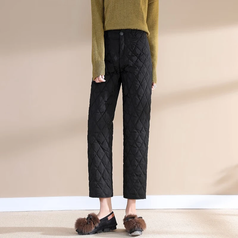 白鸭绒羽绒裤女冬外穿新款高腰宽松直筒加绒加厚保暖棉裤