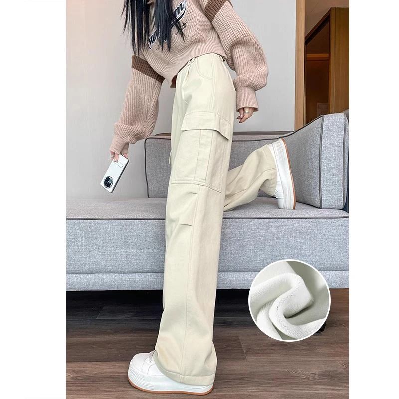 加绒美式工装裤女秋冬2025新款登山裤宽松休闲加厚阔腿运动冲锋裤