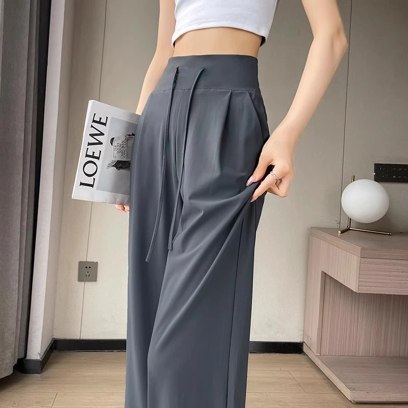 冰丝速干阔腿裤女夏季薄款2025新款防晒裤垂感高腰直筒外穿瑜伽裤