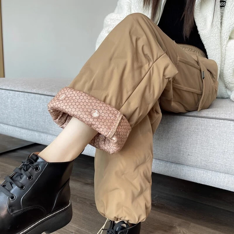 宽松工装羽绒裤休闲冬季羽绒裤棉裤防水妈妈秋冬修身加绒裤子女裤