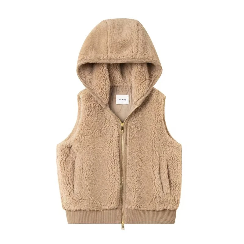 RuǐWáng羊驼毛混纺羊毛拉链连帽马甲