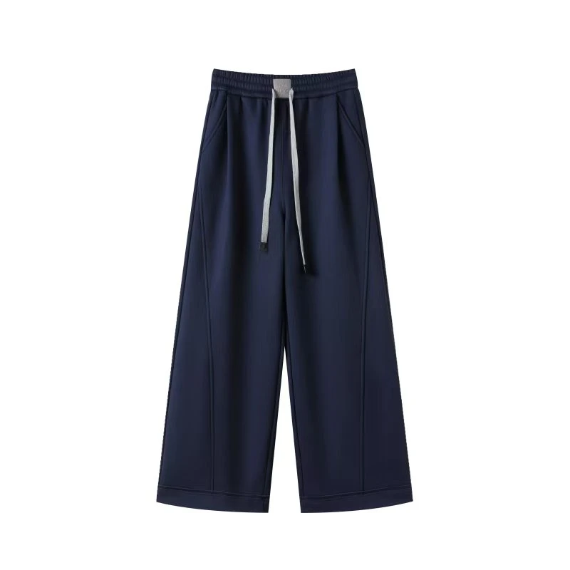 新年福利RuǐWáng卡尔同款深藏蓝色阔腿加绒加厚休闲裤