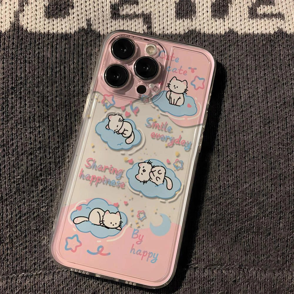 云朵猫咪适用于iPhone11/12/13PRO手机壳苹果15全包5/6PLUS少女XR