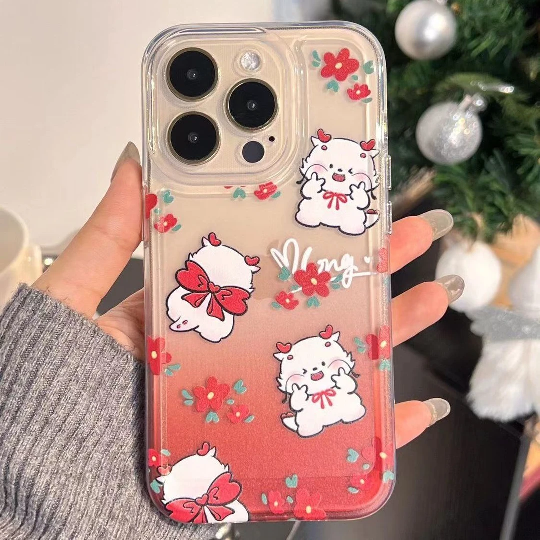 新年渐变龙适用苹果4/5S手机壳iPhone15PROMAX透明保护套11/12/13