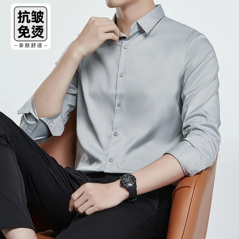 Chenbaoluo商务男装长袖西装衬衣纯色修身职业白色免烫衬衫男