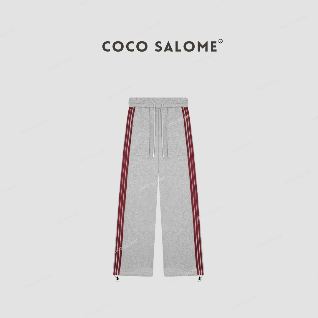COCO SALOME⑨【三好学生】休闲裤加绒侧边条纹宽松版女装卫裤029J