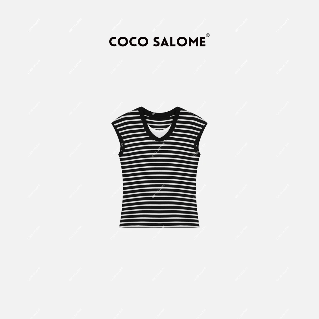 COCO SALOME⑨【乌托邦】天丝210g双领撞色条纹轻奢背心168Y