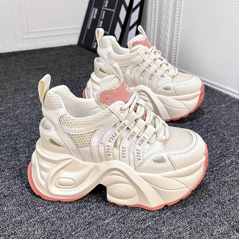 8cm内增高老爹鞋女2024夏季新款镂空透气厚底小个子休闲运动鞋ins