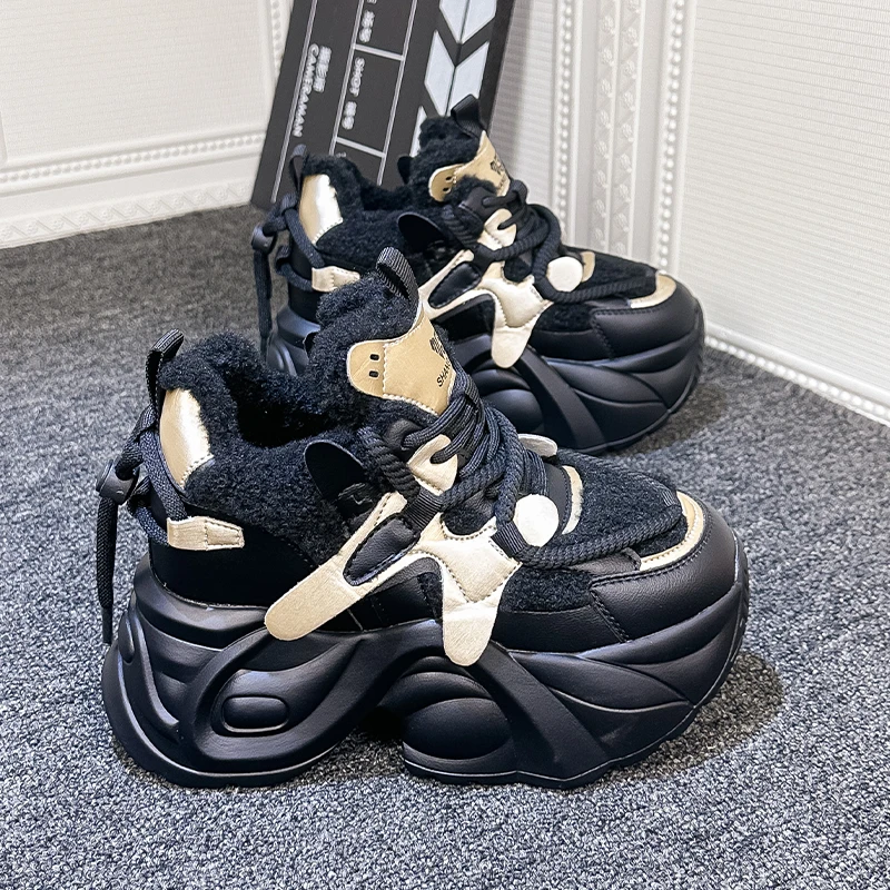 9CM内增高老爹鞋女2024冬季新款超高跟小个子加绒百搭爆款运动鞋