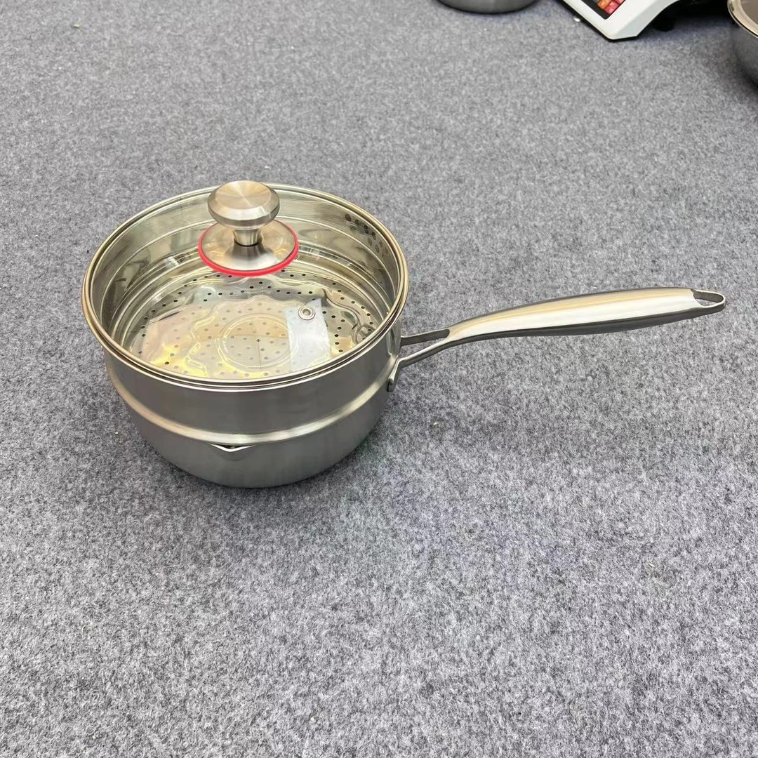厨行家 20口径带蒸屉奶锅 高8CM 家用小炒锅316 不锈钢加厚不粘锅