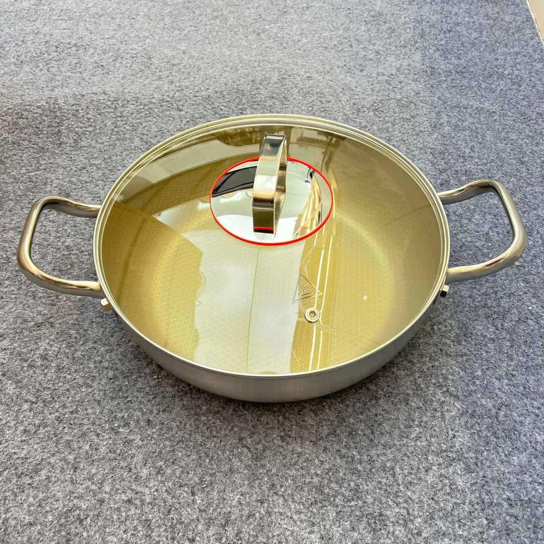 厨行家 28CM*8.5cm双面钛汤锅五层钢 不粘锅双耳火锅无涂层炒菜煎