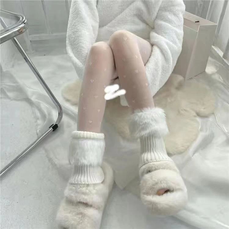 AY To films 翻口仿皮草袜套毛线针织小腿套靴袜堆堆袜子女秋冬