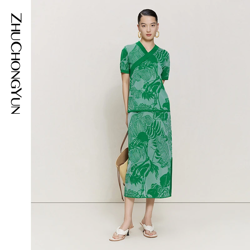 【米儿精选】ZHUCHONGYUN夏款提花短袖T恤针织打底衫CCCX2872M