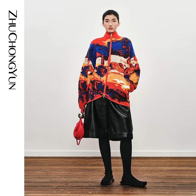 ZHUCHONGYUN2024冬新款内里绒面保暖黑色宽松阔腿裤短裤子