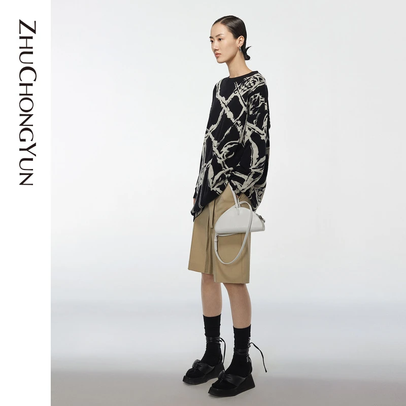 【米儿精选】ZHUCHONGYUN不规则提花轻奢舒适套头圆领慵懒针织衫