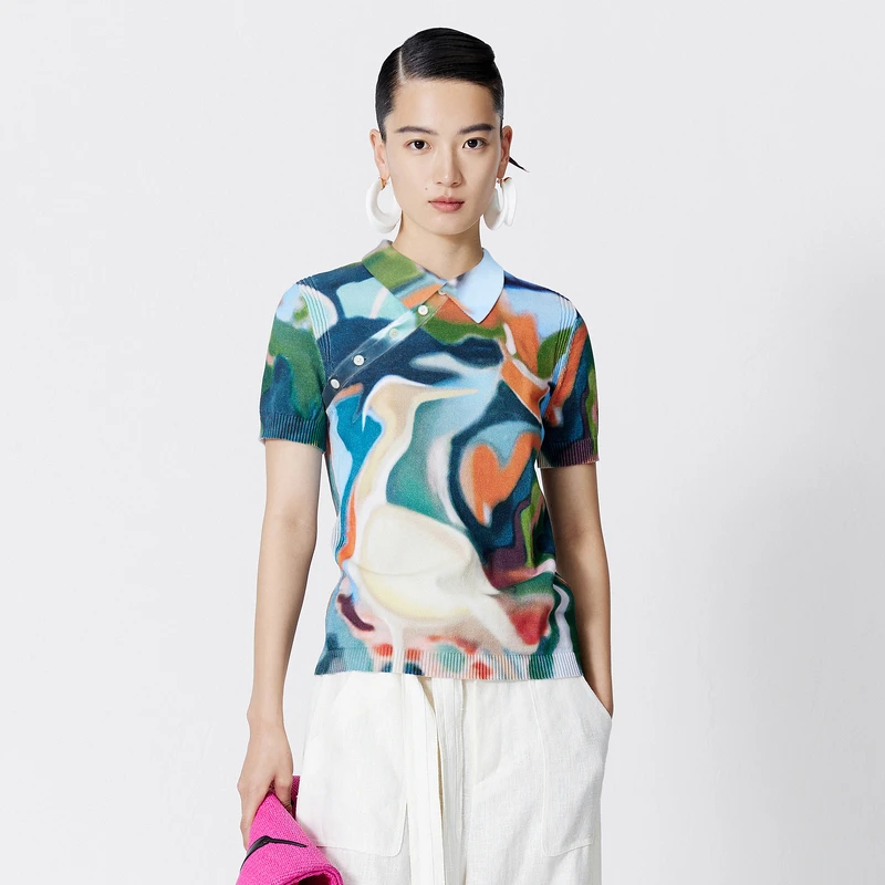 【冬姐精选】ZHUCHONGYUN醒雨印花斜襟针织衫C1DE2891M