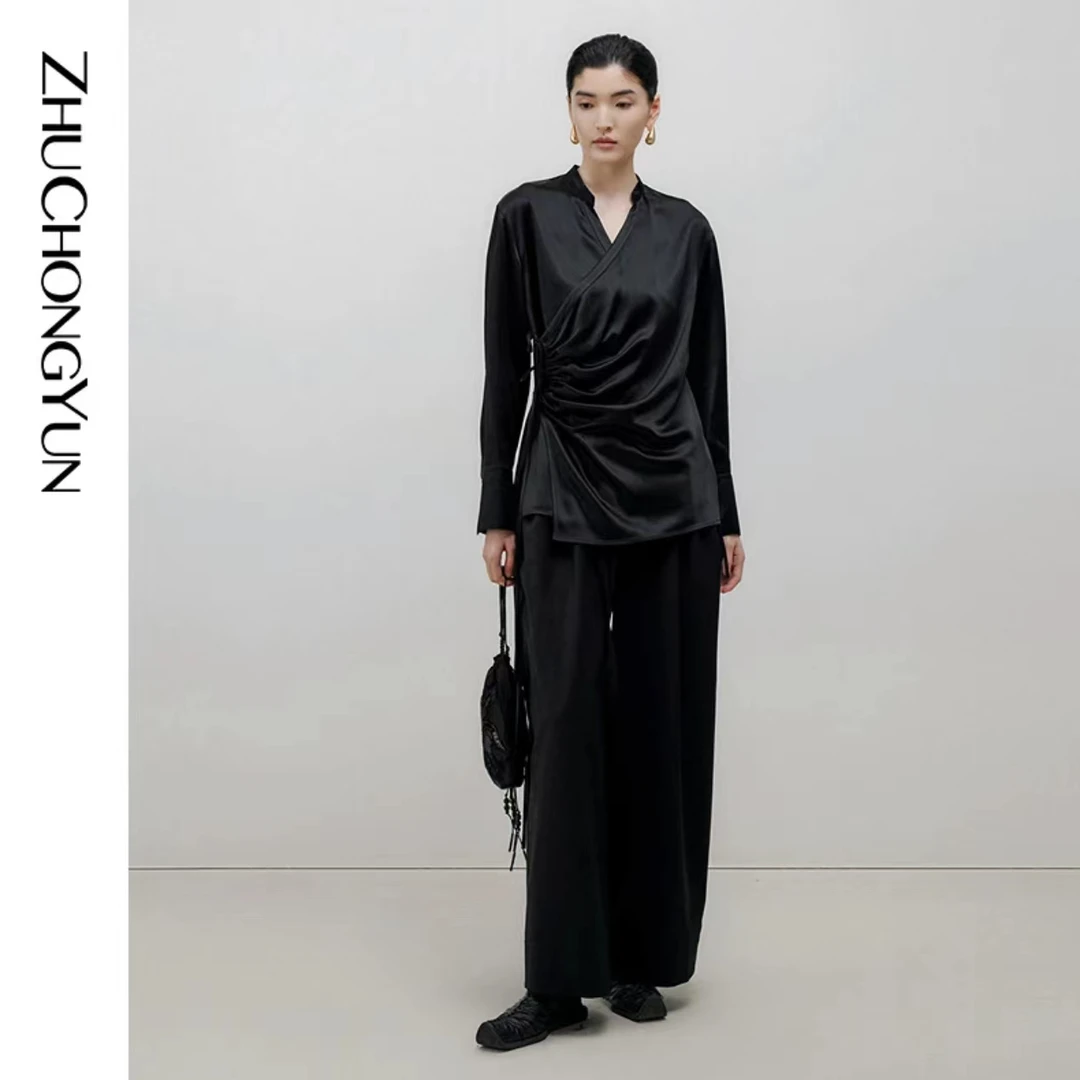 【星线好物】ZHUCHONGYUN东方感斜门襟褶皱系衬衫上衣