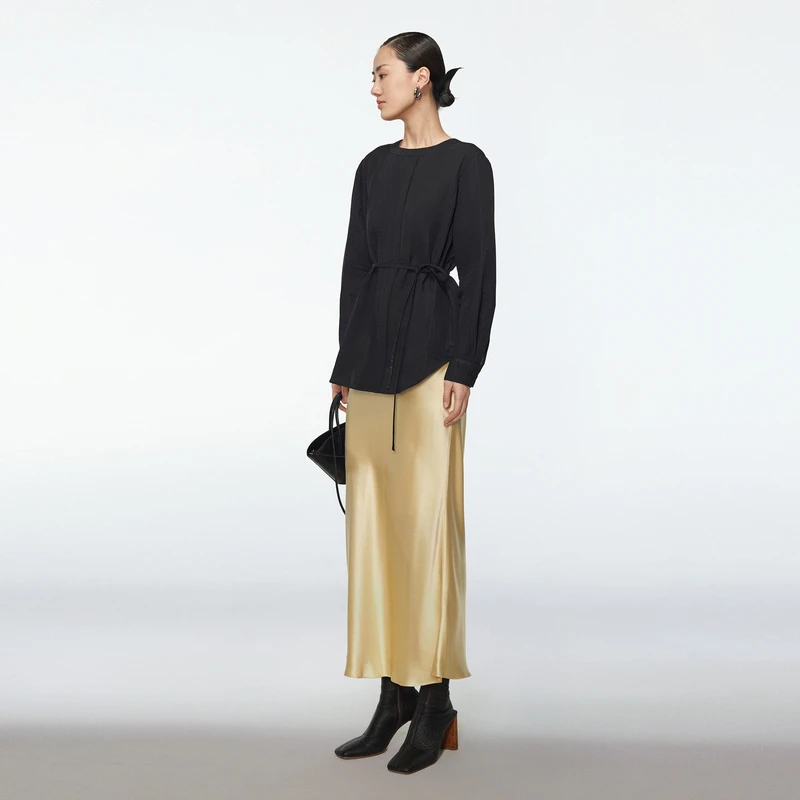 【艾钱钱精选】ZHUCHONGYUN黑色收腰抽绳衬衫C1BW31311