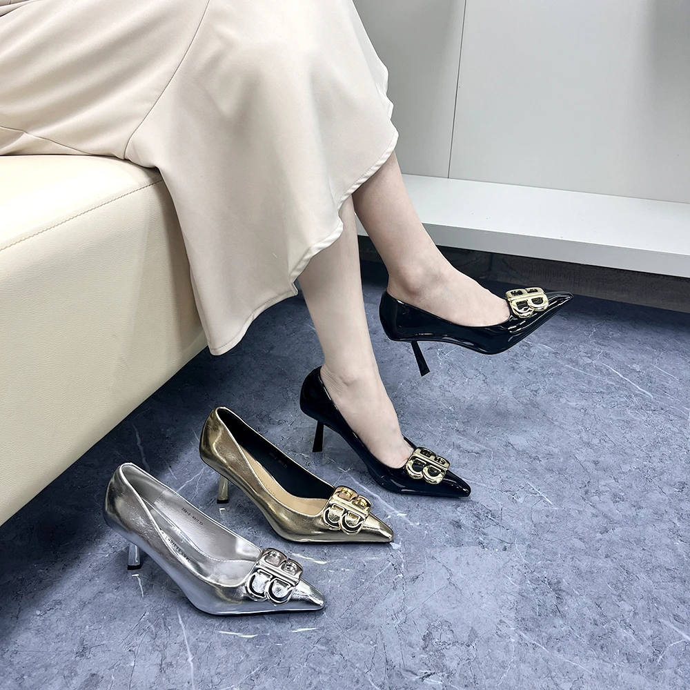 [7cm] 尤莱特时尚字母气质高跟鞋女士轻奢小众单鞋百搭尖头时装鞋