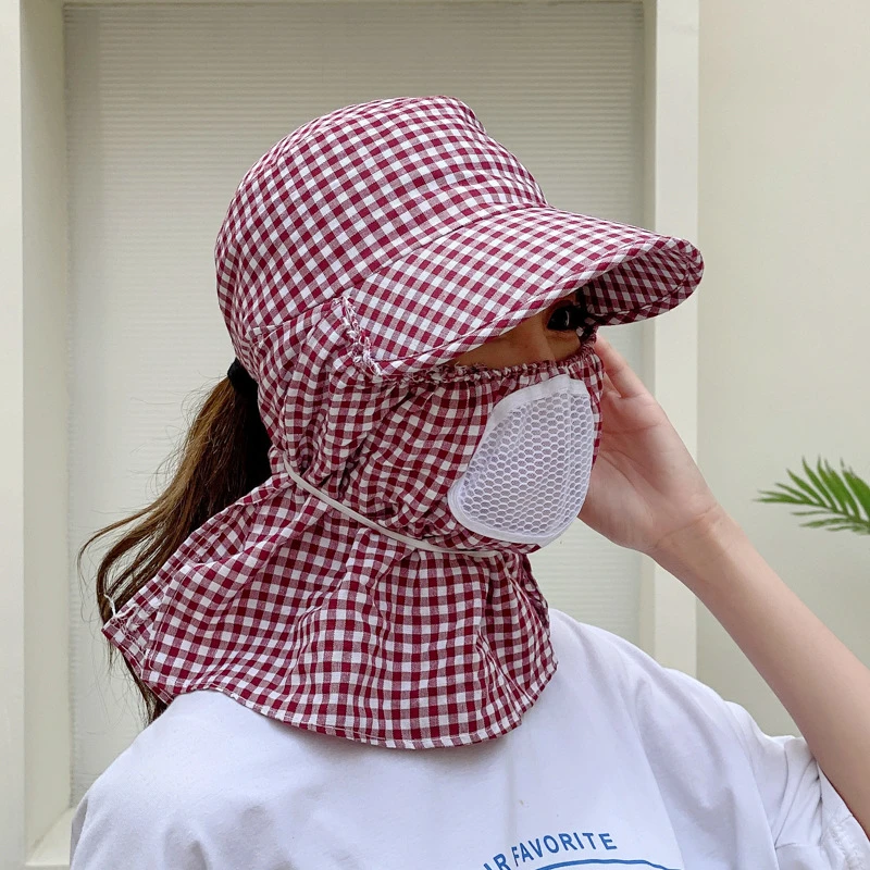 夏季新款遮阳帽女防晒帽子遮脸披肩帽骑行护脸大檐帽面罩采茶帽