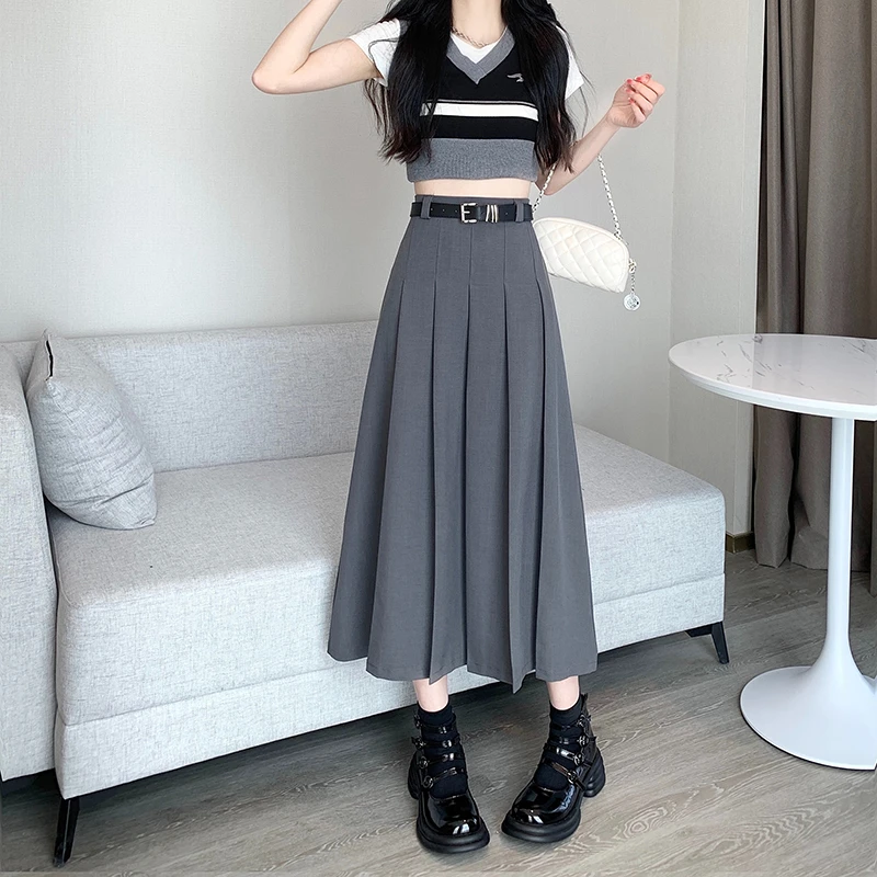 601西装半身裙女秋季高腰百褶裙2025新款显瘦A字裙中长款伞裙长裙