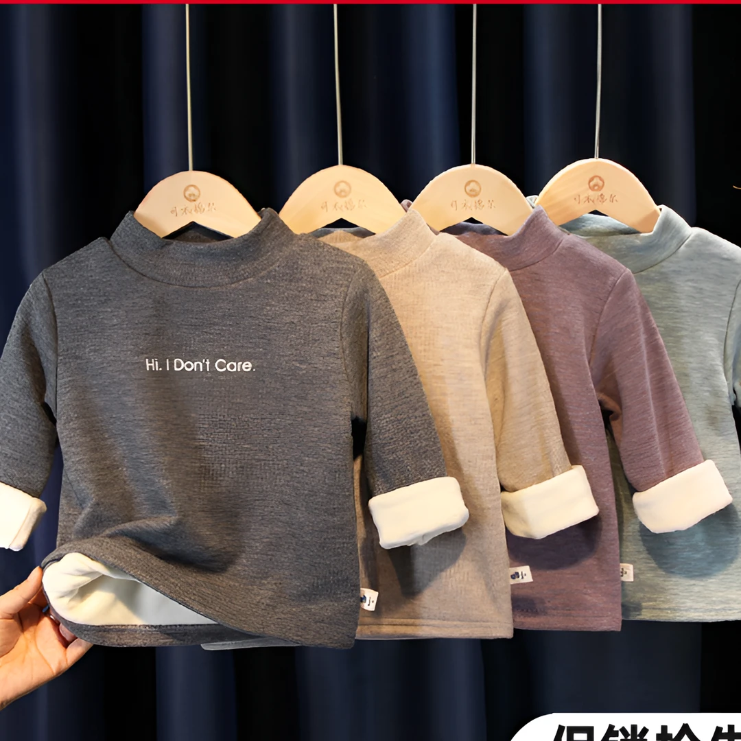 宝宝打底衫加绒德绒中领男童加厚保暖内搭女半高领婴儿打底衣