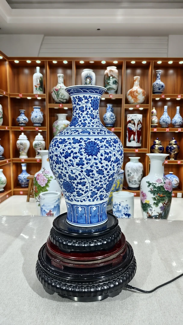 纯手工手绘青花缠枝莲花瓶缠枝莲赏瓶客厅高档