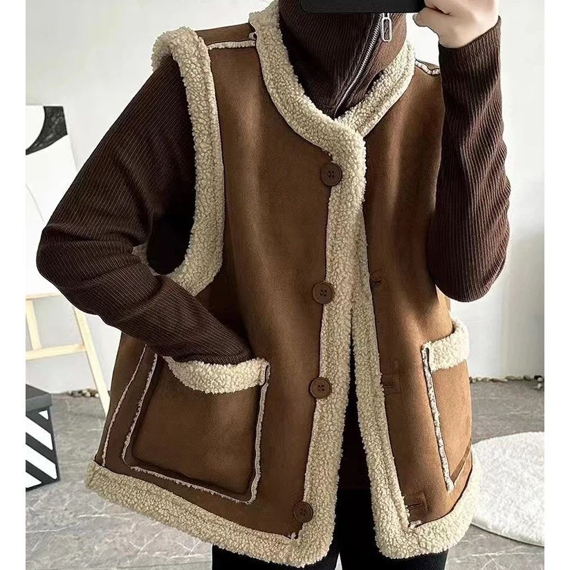 2024秋冬新款两面穿皮毛一体马甲女背心马夹百搭外搭坎肩11272