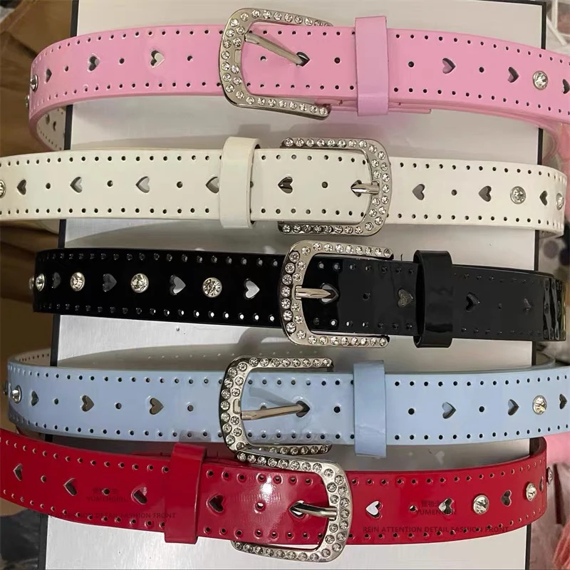 白色y2k腰带女水钻粉色可爱2023新款千禧辣妹皮带百搭韩版装饰潮