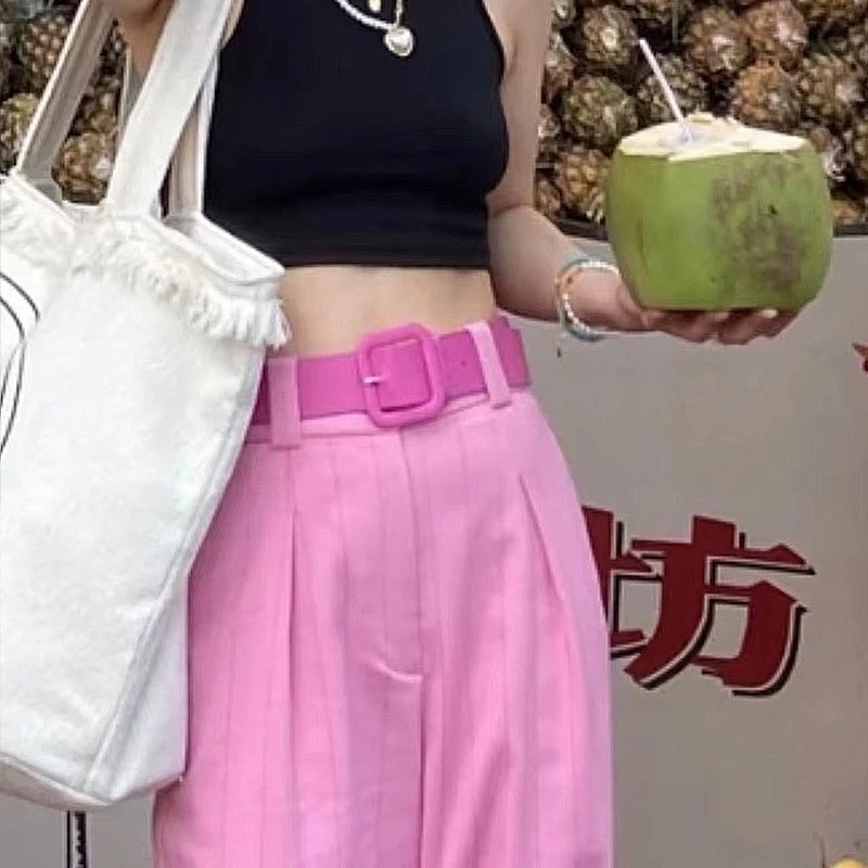玫红色y2k皮女2023新款配饰装饰连衣裙子牛仔裤牛仔裙女士腰带