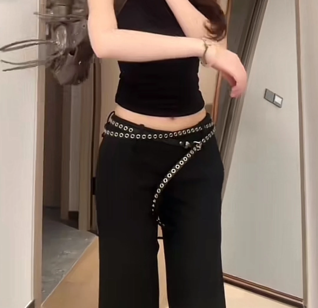 韩版新款小众设计ins洞洞皮带双层DIY穿法腰带黑白色