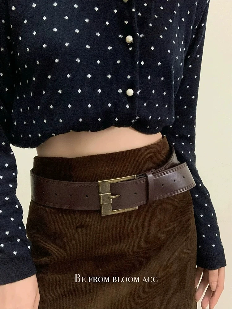 秋冬美式辣妹美复古拉德棕色大宽版皮带腰带高级感配裙子西装皮带