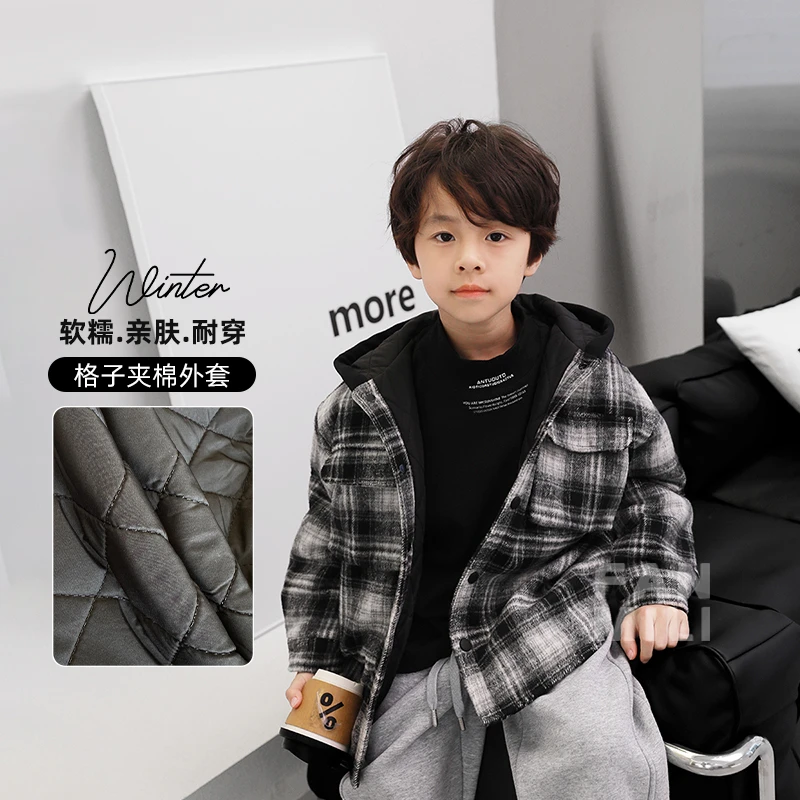 2024新款儿童格子外套冬季男童棉服韩版加厚冬装休闲中大童上衣潮