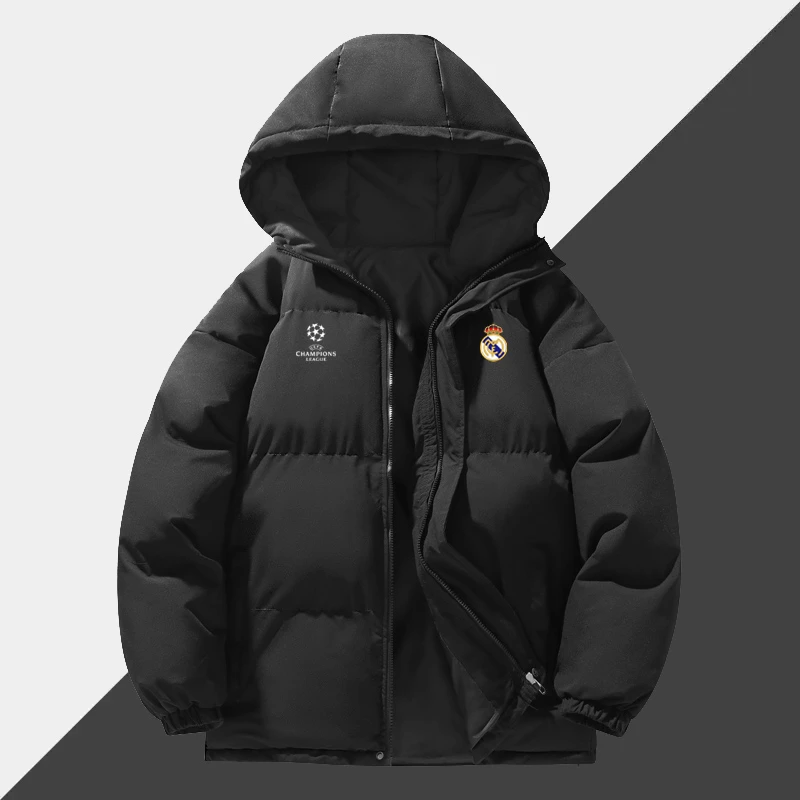 皇马14冠足球防寒保暖棉袄棉衣男女冬季加棉加厚连帽夹克棉服外套