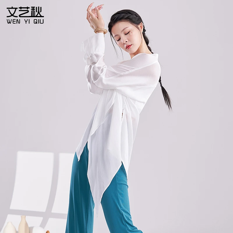 文艺秋现代舞衬衫古典舞蹈服衬衣宽松透气练功服形体训练服上衣女