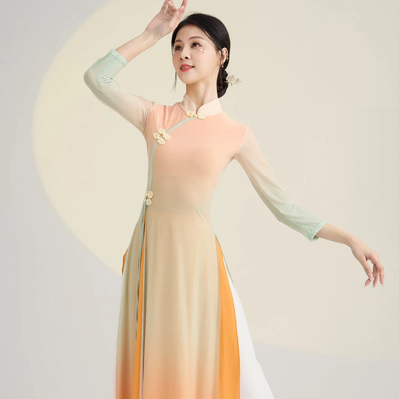 文艺秋古典舞服装身韵形体练功服国风旗袍舞蹈服中国舞纱衣飘逸女
