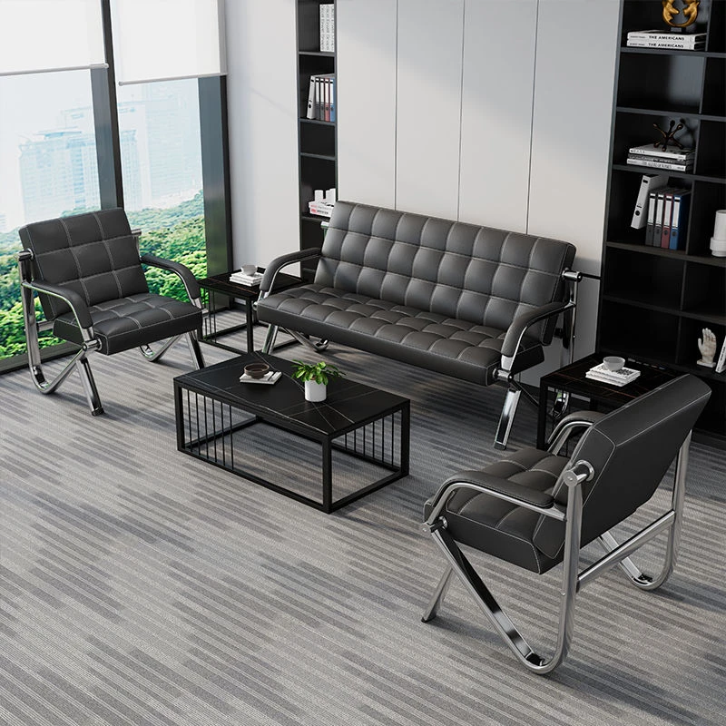 精品简约现代铁艺商务办公沙发会客接待办公室三人沙发中间茶几桌