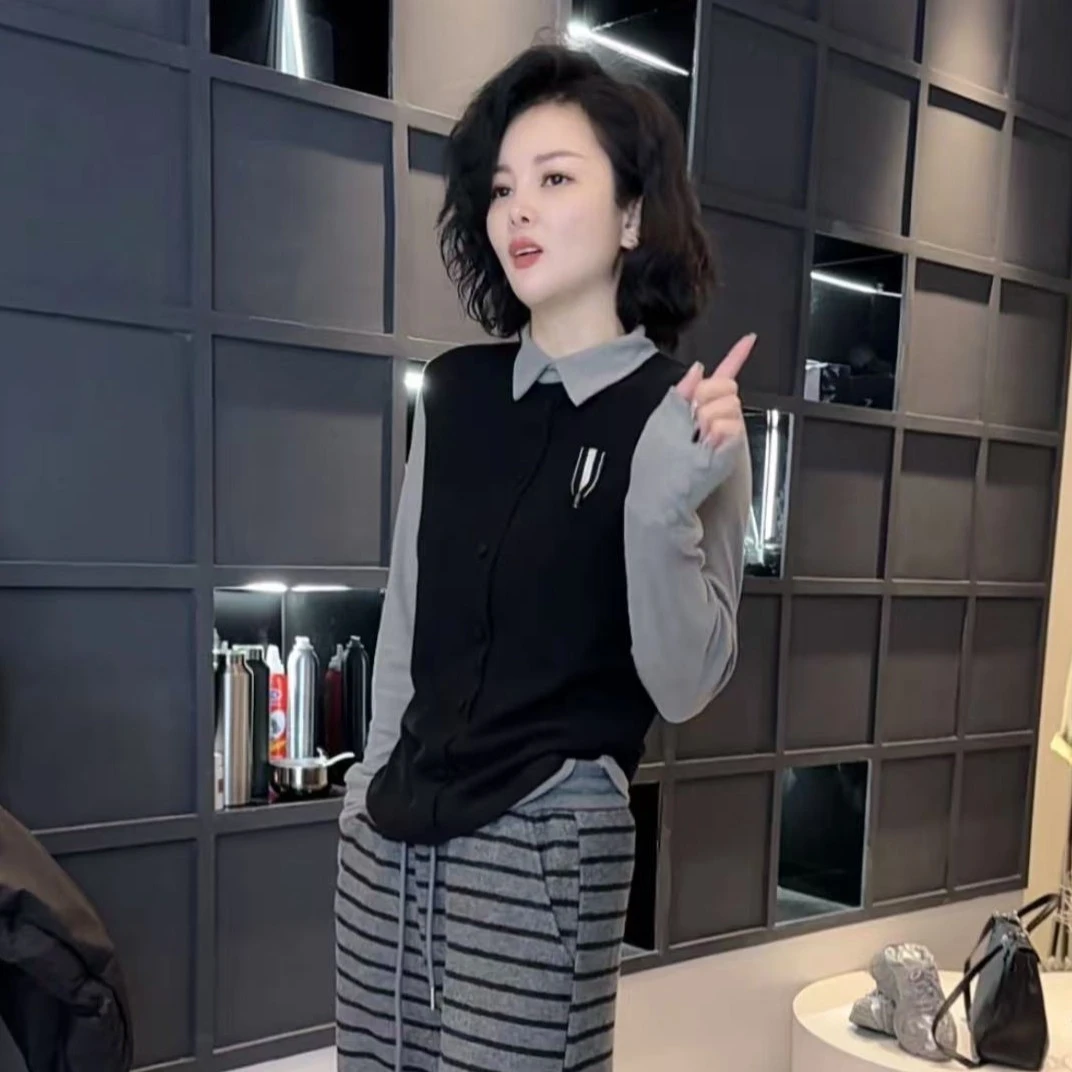 《姚家优麦汇》Y5008冬款衬衫领设计感时尚百搭长袖显瘦上衣款女
