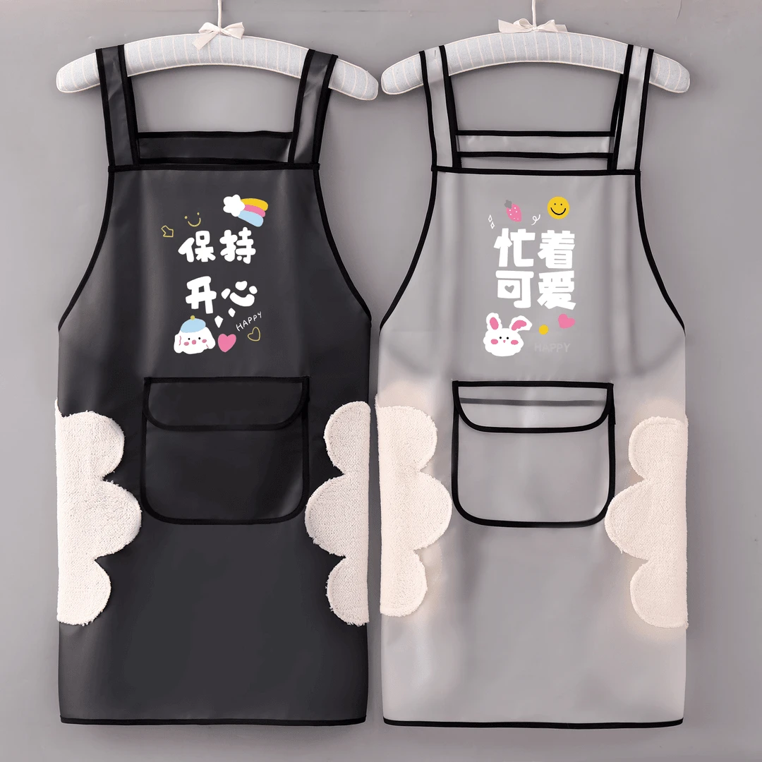 防水薄款透明TPU围裙饭店厨房防油可爱围腰上班加大免洗无袖围裙