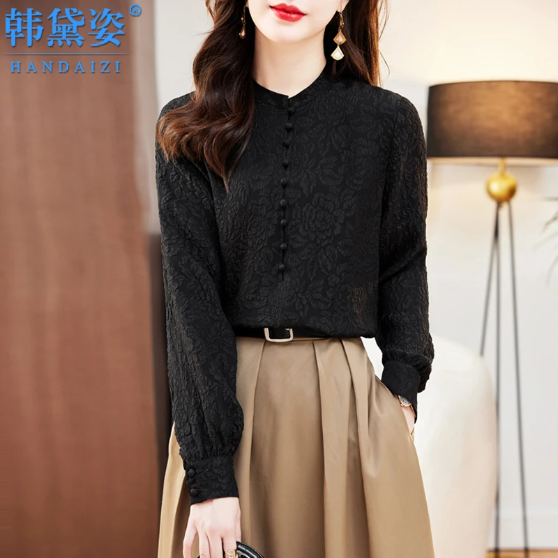 纯色重磅真丝桑蚕丝衬衫女长袖2025春装新款气质显瘦高端洋气上衣