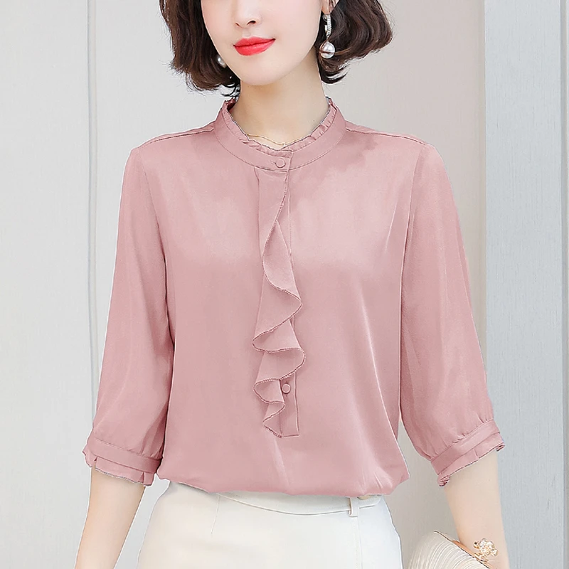 杭州重磅真丝衬衫女半袖2025年洋气大码显瘦桑蚕丝上衣品牌衬衣夏