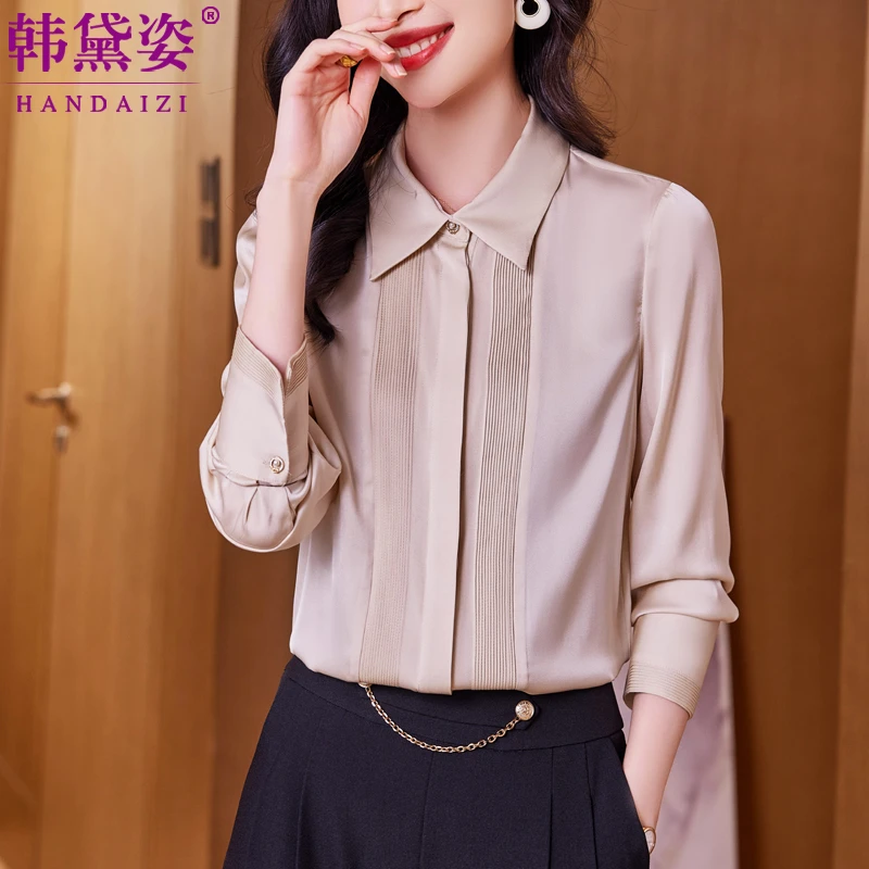 杭州重磅桑蚕丝衬衫女2025新款春季高端气质中年妈妈长袖真丝上衣